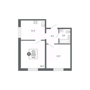 2-к квартира, вторичка, 49м2, 6/17 этаж