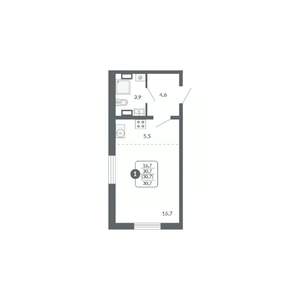 1-к квартира, вторичка, 31м2, 6/17 этаж