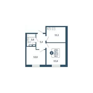2-к квартира, вторичка, 48м2, 13/17 этаж