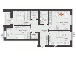 3-к квартира, вторичка, 79м2, 7/9 этаж