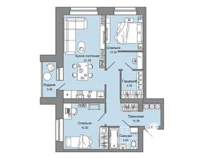 2-к квартира, строящийся дом, 66м2, 4/4 этаж