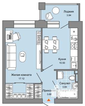 1-к квартира, вторичка, 37м2, 1/4 этаж