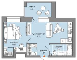 2-к квартира, вторичка, 42м2, 2/8 этаж