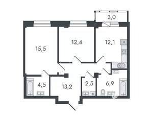 2-к квартира, вторичка, 70м2, 5/16 этаж