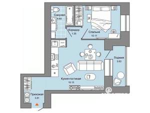 1-к квартира, вторичка, 41м2, 3/6 этаж