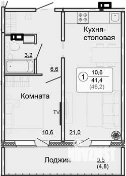 1-к квартира, вторичка, 45м2, 7/18 этаж