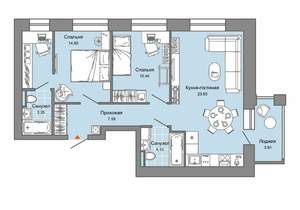 2-к квартира, вторичка, 66м2, 1/8 этаж