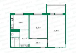 2-к квартира, вторичка, 51м2, 2/9 этаж