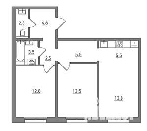 3-к квартира, вторичка, 64м2, 1/17 этаж