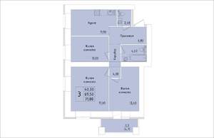 3-к квартира, строящийся дом, 72м2, 3/15 этаж