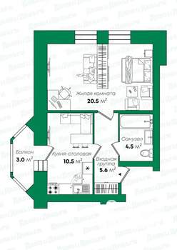 1-к квартира, вторичка, 44м2, 6/10 этаж