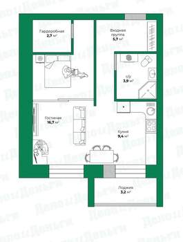 1-к квартира, вторичка, 40м2, 1/3 этаж