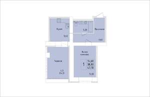 1-к квартира, строящийся дом, 43м2, 3/15 этаж