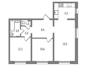 3-к квартира, вторичка, 64м2, 8/17 этаж