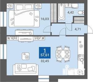 1-к квартира, вторичка, 58м2, 3/4 этаж