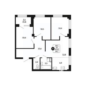 4-к квартира, вторичка, 68м2, 8/17 этаж