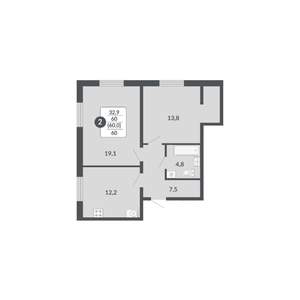2-к квартира, вторичка, 60м2, 8/17 этаж