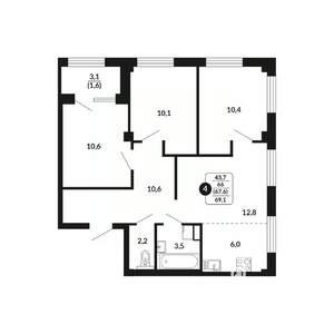 4-к квартира, вторичка, 68м2, 10/17 этаж