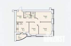 3-к квартира, строящийся дом, 65м2, 11/14 этаж