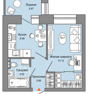 1-к квартира, вторичка, 31м2, 1/8 этаж