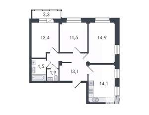 3-к квартира, вторичка, 76м2, 7/16 этаж