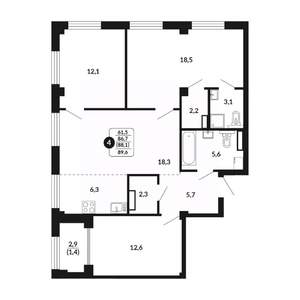 4-к квартира, вторичка, 88м2, 5/17 этаж