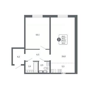 2-к квартира, вторичка, 66м2, 10/17 этаж