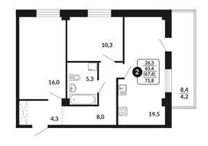 3-к квартира, вторичка, 68м2, 3/18 этаж