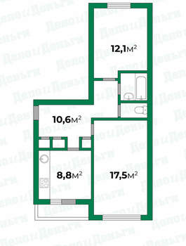 2-к квартира, вторичка, 55м2, 3/5 этаж