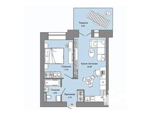 1-к квартира, строящийся дом, 43м2, 2/8 этаж
