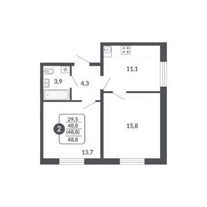 2-к квартира, вторичка, 49м2, 10/17 этаж
