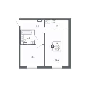 2-к квартира, вторичка, 53м2, 6/17 этаж