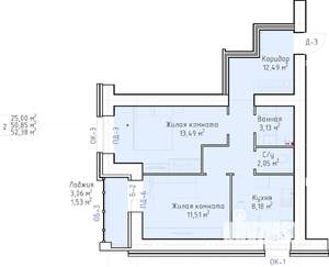 2-к квартира, строящийся дом, 52м2, 4/10 этаж