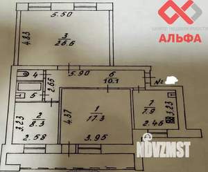 4-к квартира, вторичка, 74м2, 9/9 этаж