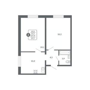 2-к квартира, вторичка, 58м2, 9/17 этаж