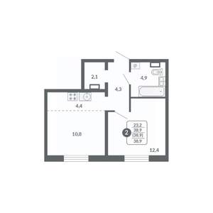 2-к квартира, вторичка, 39м2, 7/17 этаж