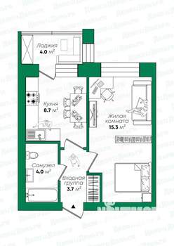 1-к квартира, вторичка, 35м2, 3/7 этаж