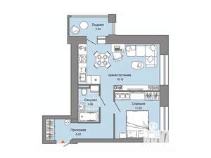 1-к квартира, строящийся дом, 45м2, 2/4 этаж