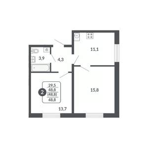 2-к квартира, вторичка, 49м2, 10/17 этаж