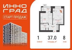 1-к квартира, вторичка, 37м2, 8/12 этаж