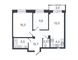 3-к квартира, вторичка, 69м2, 2/16 этаж