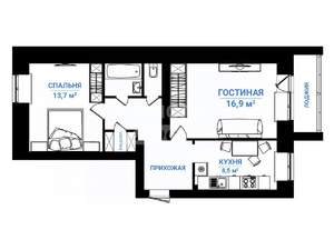 2-к квартира, вторичка, 55м2, 1/5 этаж