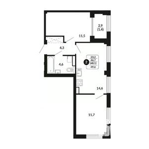 2-к квартира, вторичка, 48м2, 8/17 этаж