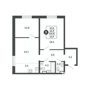3-к квартира, вторичка, 66м2, 2/17 этаж