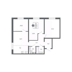4-к квартира, вторичка, 83м2, 15/17 этаж