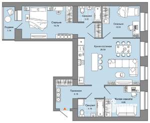 4-к квартира, вторичка, 85м2, 2/8 этаж