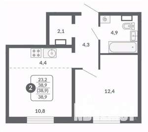 2-к квартира, вторичка, 39м2, 16/17 этаж