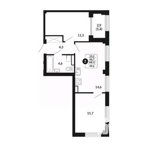 2-к квартира, вторичка, 48м2, 9/17 этаж