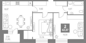 2-к квартира, вторичка, 63м2, 2/4 этаж