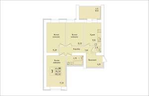 3-к квартира, строящийся дом, 81м2, 15/15 этаж